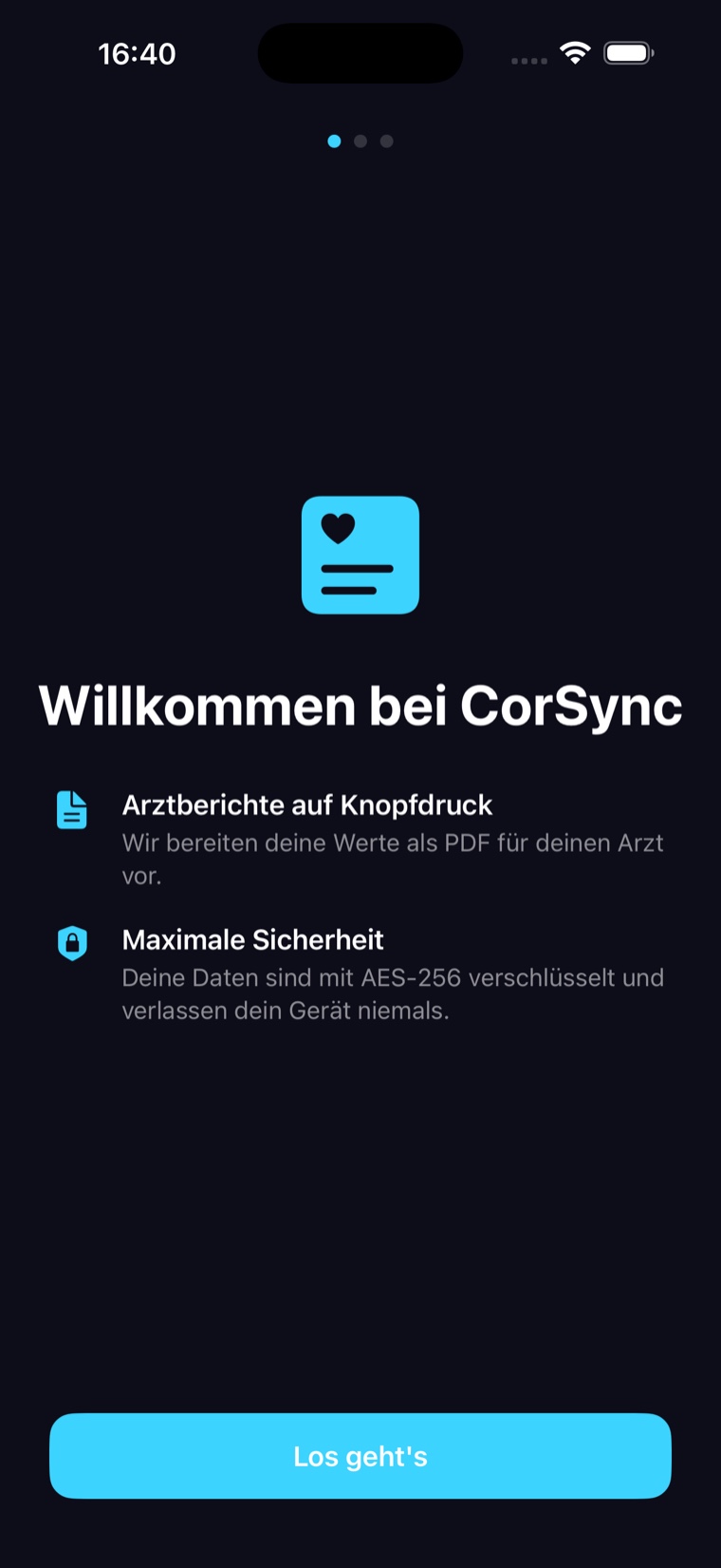CorSync Willkommensbildschirm