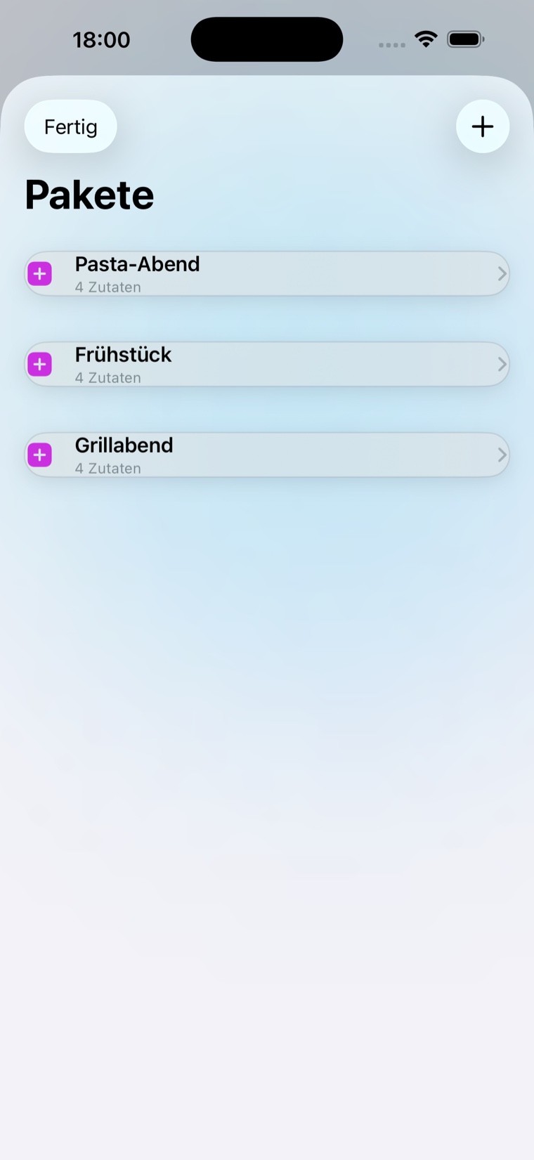 Korb Bundles und Favoriten