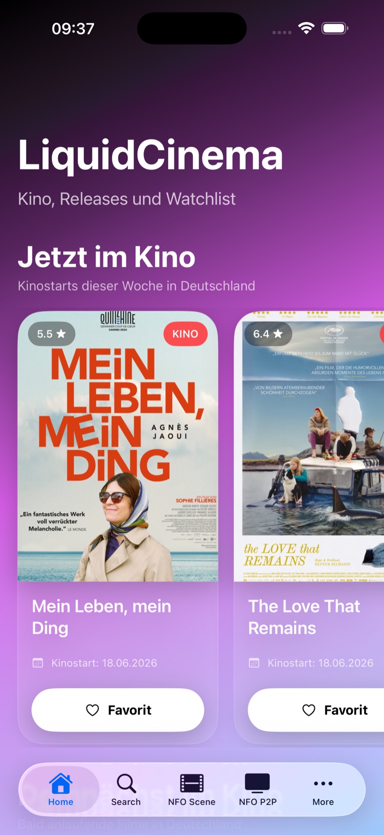 LiquidCinema Startseite mit aktuellen Kinostarts