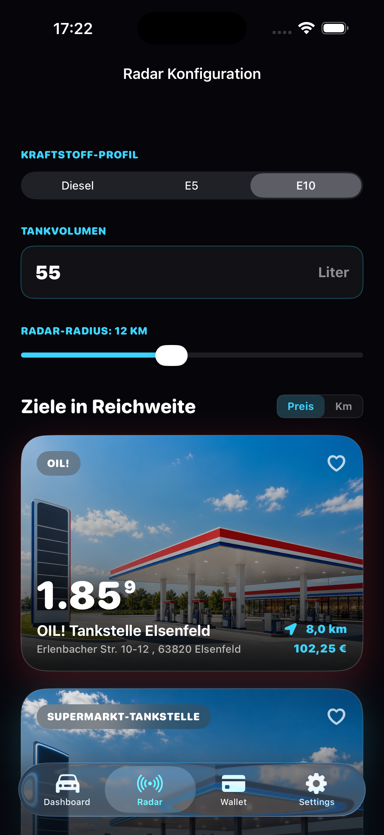 PureTank Karte und Tankradar